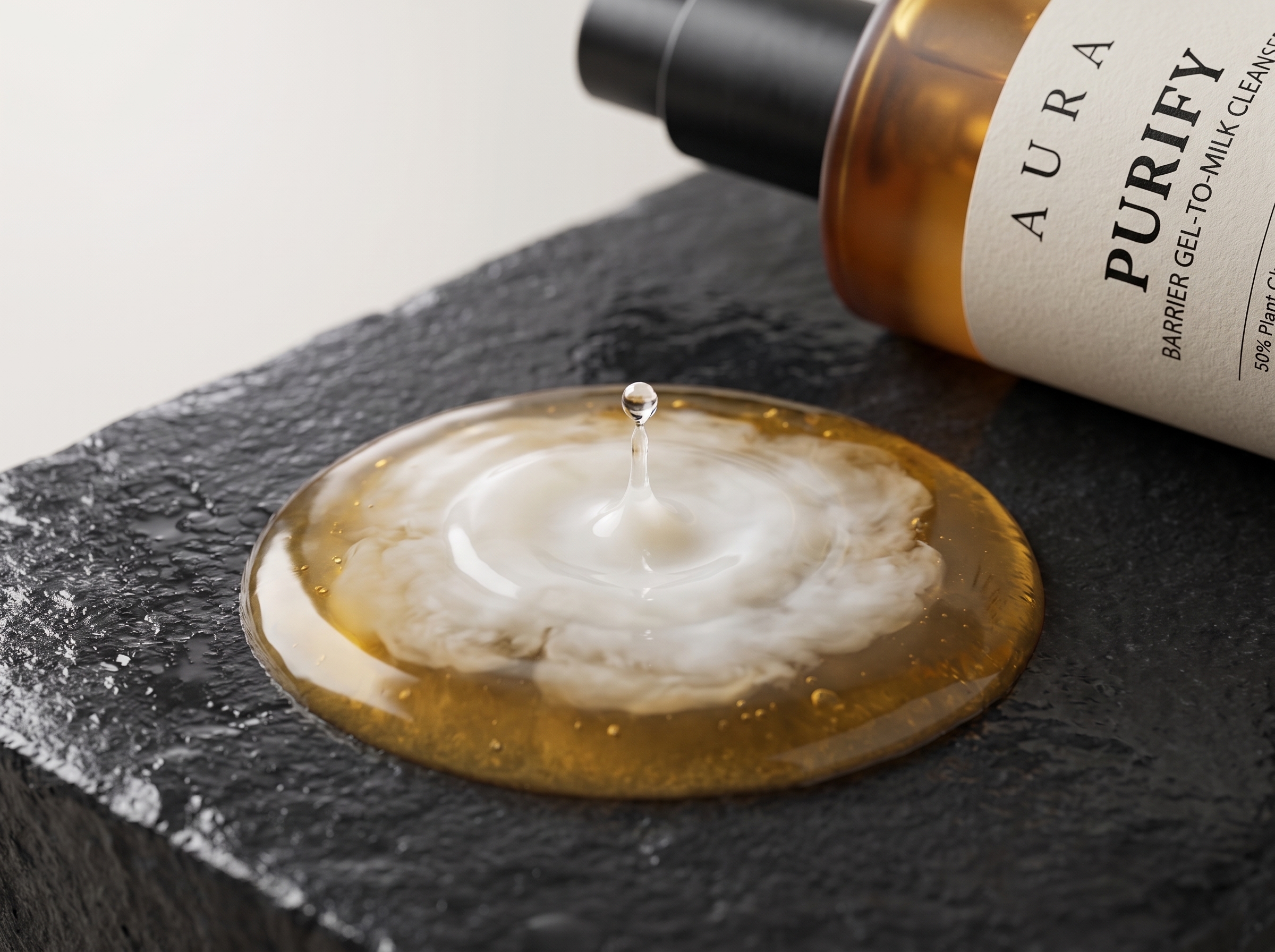 Golden translucent gel meets an opaque swirl of soothing oat milk.