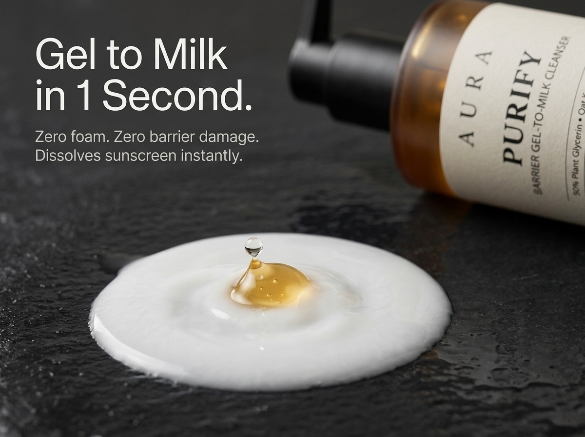 The gel-to-milk transformation becomes the undeniable campaign proof.