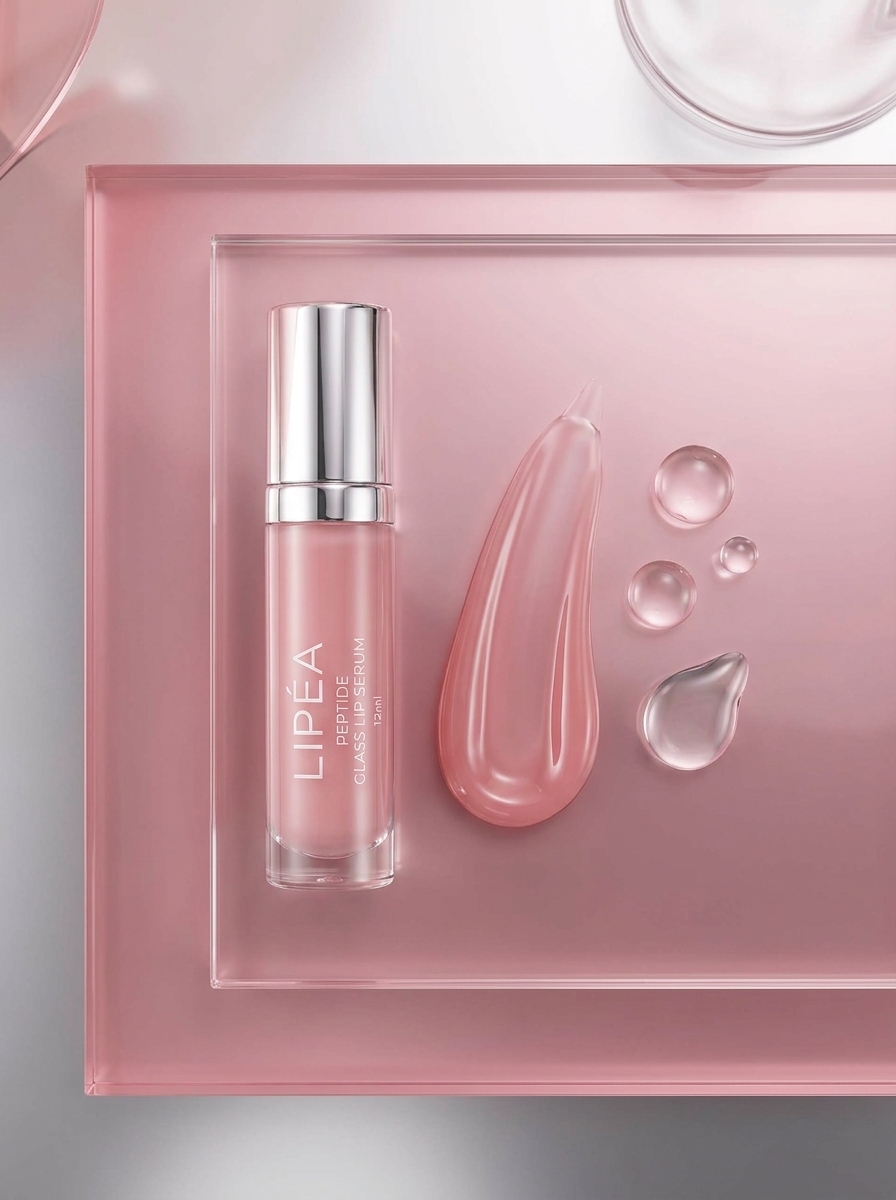 Serum sweep translates liquid shine into a tactile, visceral image.