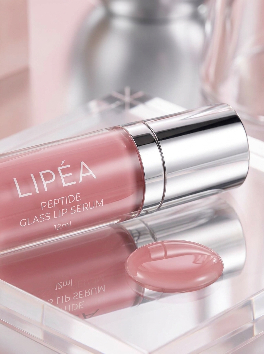 Reflective pink glass surface with delicate botanical caustics.