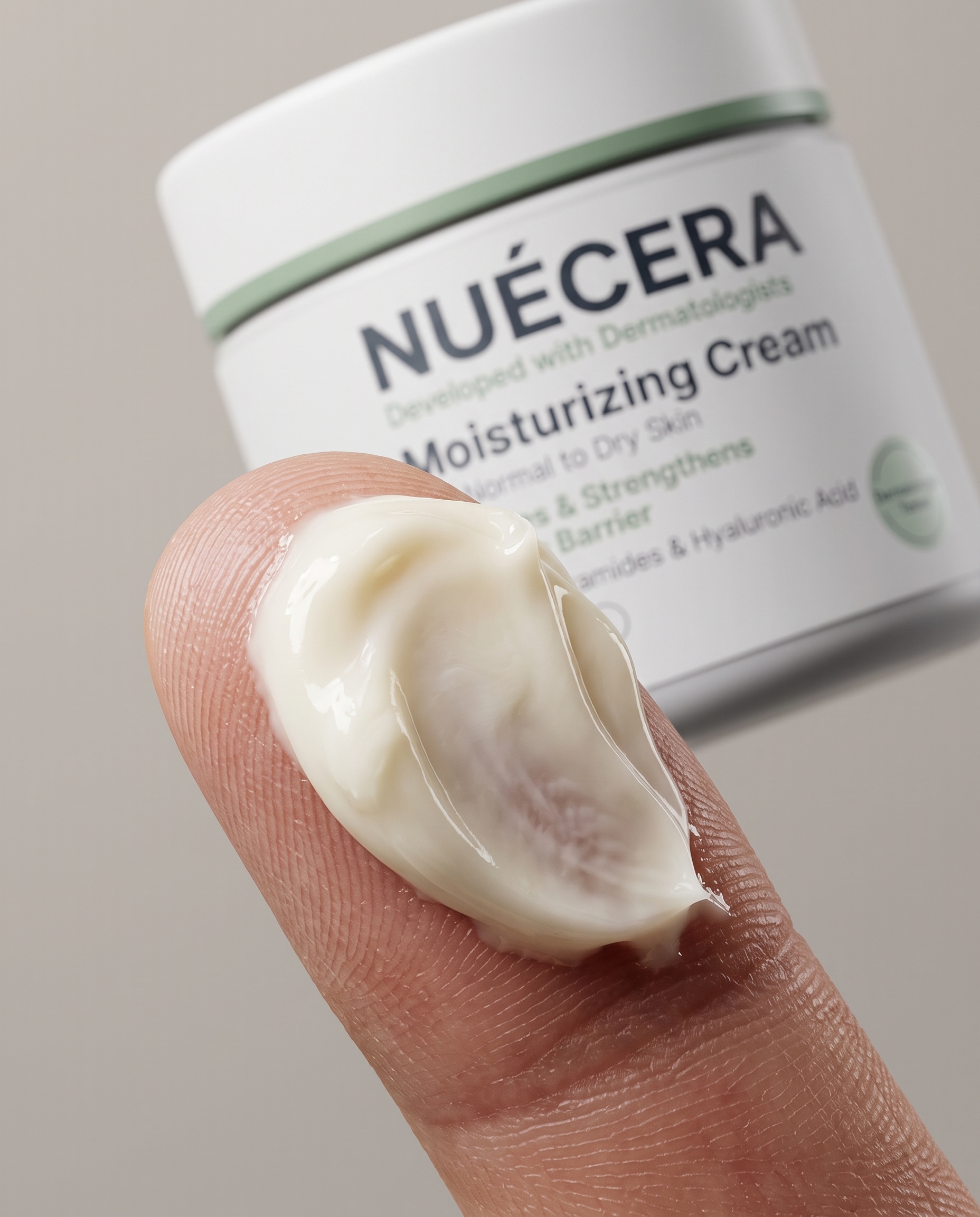 A fingertip of whipped cream makes velvety texture the hero subject.
